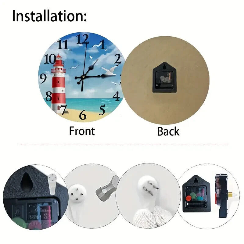 10 Inch Round Scenic Lighthouse & Seagull Silent Easy to Read Wall Clock NEW! Home & Garden:Home Décor:Clocks:Wall Clocks Cozy Home Treasures
